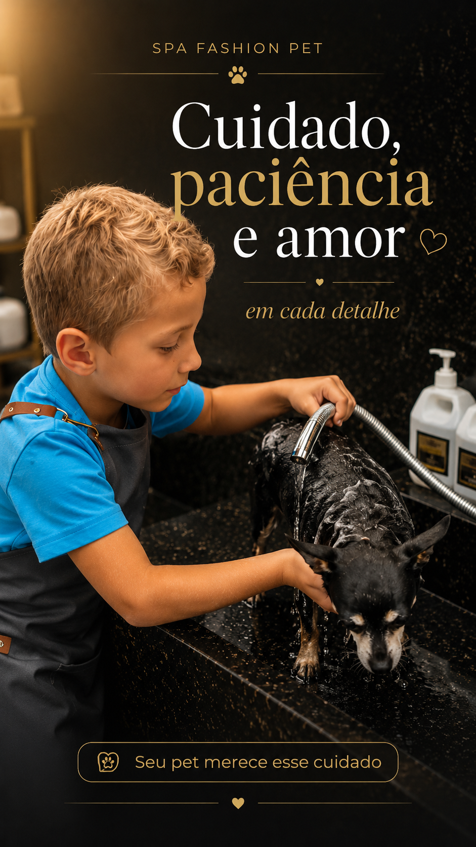 Cuidado, paciência e amor no banho do pet